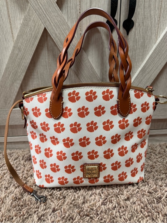 Dooney & Bourke Handbags - Dooney & Bourke -Clemson Tigers Coated Canvas Paw Print Celeste Satchel Handbag